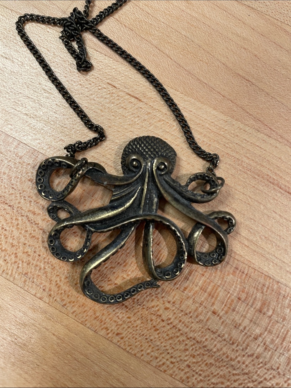 Antique Brass Octopus Pendant Necklace - Dark Brass Tone - Picture 2 of 5